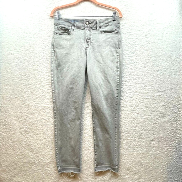 NYDJ Denim - NYDJ Womens Alina Ankle Jeans 6 Gray Raw Hem Lift Tuck Mid Rise Stretch 29 Waist
